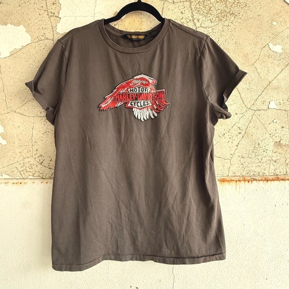 Harley Davidson Tee Eagle Embroidered T Shirt Womens Motorcycle‎ Biker Moto XL